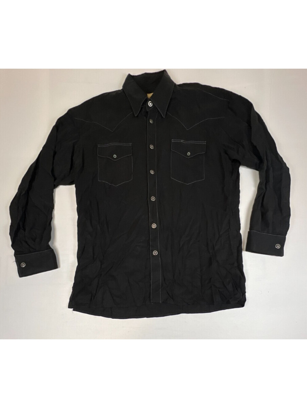Stubbs Men Large Black Western Long Sleeve Button Down Shirt Pearl Snap